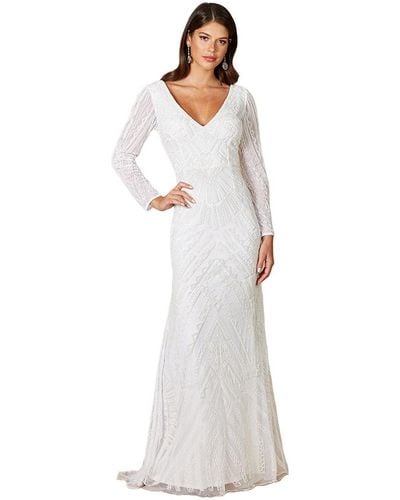 Lara White Gretchen V-neck Long Sleeve Wedding Dress