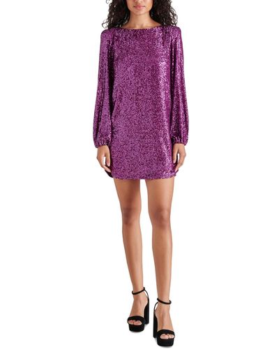 Steve Madden Delorean Sparkling Puff-sleeve Mini Dress - Purple