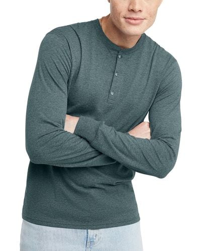 Hanes Originals Tri-blend Long Sleeve Henley T-shirt - Green
