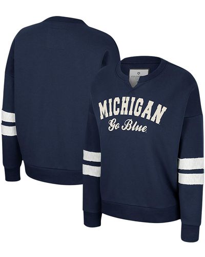 Colosseum Athletics Distressed Michigan Wolverines Perfect Date Notch Neck Pullover Sweatshirt - Blue