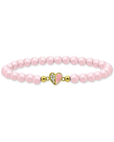 Giani Bernini Rose Quartz & Cubic Zirconia Heart Bead Stretch Bracelet - Pink
