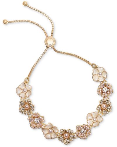 Charter Club Gold-tone Imitation Pearl & Crystal Flower Bolo Bracelet - Metallic