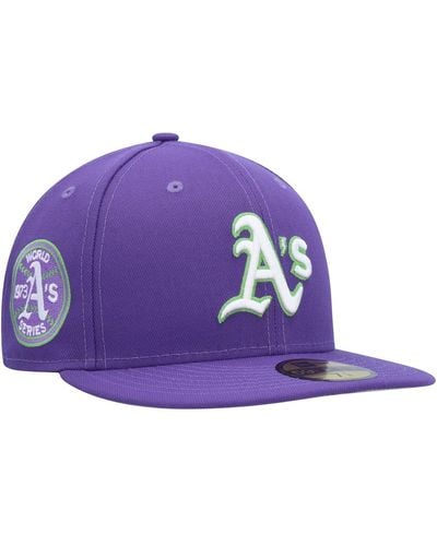 KTZ Oakland Athletics Lime Side Patch 59fifty Fitted Hat - Purple