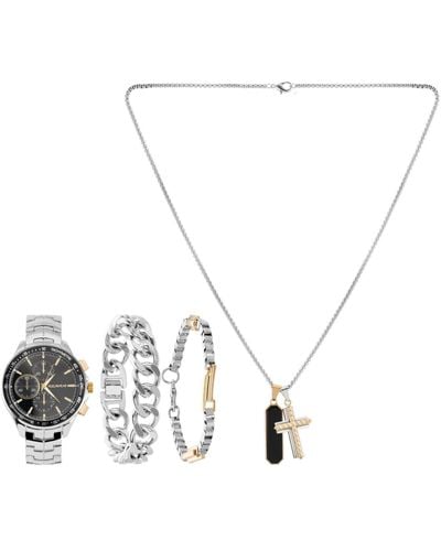 Rocawear Shiny Silver-tone Metal Bracelet Watch 46mm Set - Metallic