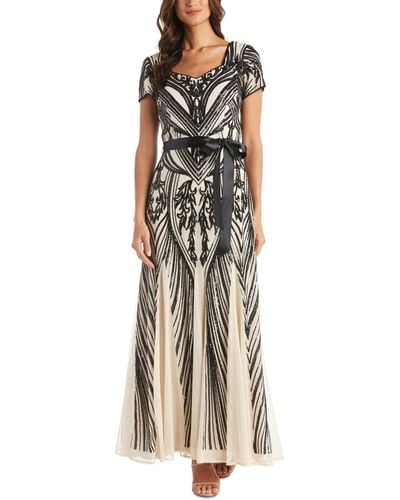 R & M Richards Sequined Belted Dress - Metallic