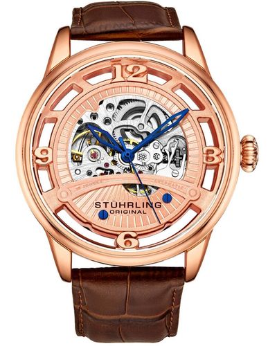 Stuhrling Leather Strap Watch 48mm - Pink