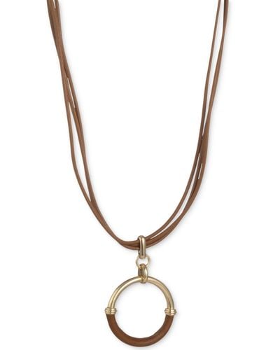 Lauren by Ralph Lauren Leather-wrapped Ring Multi-cord Pendant Necklace - Metallic