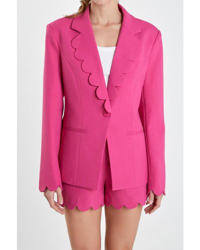 English Factory Scallop Detailed Single Button Jacket - Pink