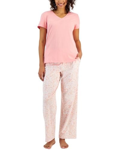 Charter Club Printed Drawstring Pajama Pants - Pink