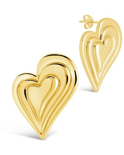 Sterling Forever Silver-tone Or -tone Statement Beating Heart Studs - Metallic