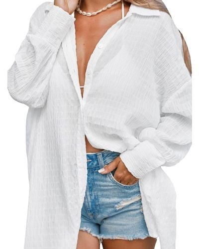 CUPSHE Oversized Shirt Dress Cover-up - White