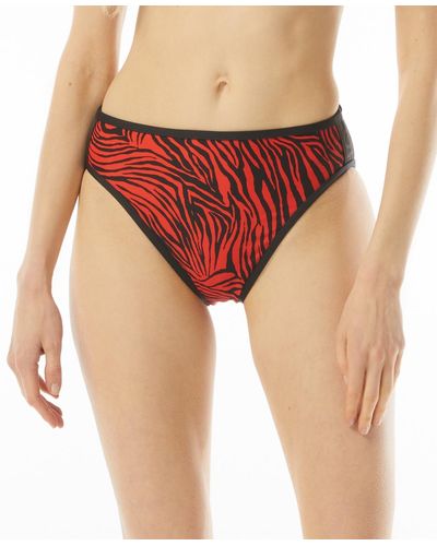 Michael Kors Zebra High Leg Bikini Bottoms - Red