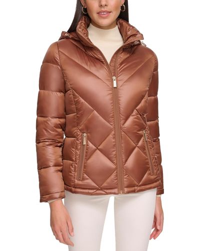 Calvin Klein Shine Hooded Packable Puffer Coat - Brown