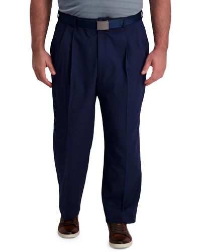 Haggar Big & Tall Cool Right Performance Flex Classic Fit Pleated Pant - Blue