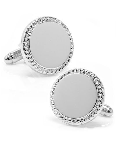 Cufflinks Inc. Ox And Bull Trading Co. Stainless Steel Rope Border Round Engravable Cufflinks - Metallic