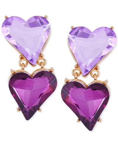 Guess Tonal Crystal Heart Clip-on Double Drop Earrings - Purple