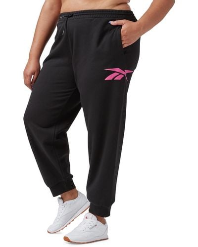 Reebok Plus Size Drawstring-waist Logo Fleece Pants - Black