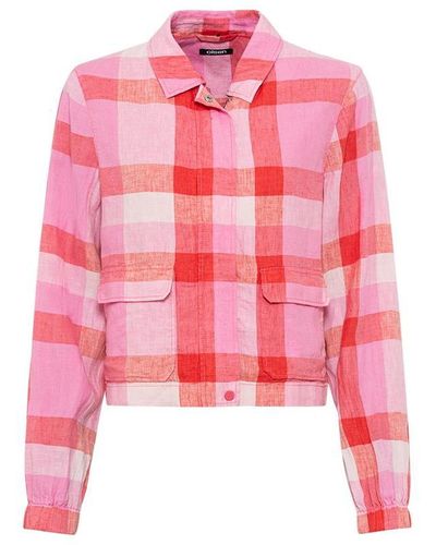 Olsen 100% Linen Plaid Cropped Jacket - Pink