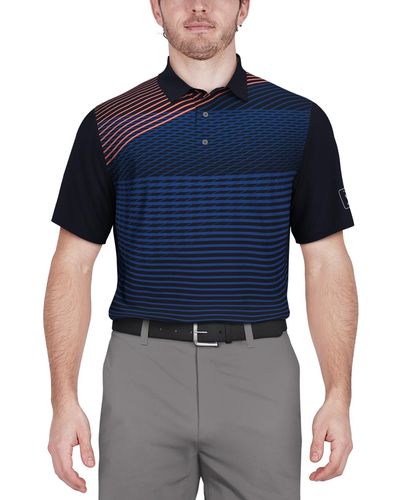 PGA TOUR Asymmetric Linear-print Short-sleeve Golf Polo Shirt - Blue