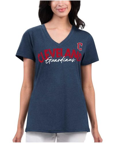 G-III 4Her by Carl Banks Distressed Cleveland Guardians Key Move V-neck T-shirt - Blue