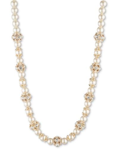 Marchesa Tone Imitation Pearl & Crystal Button Station Necklace - Metallic