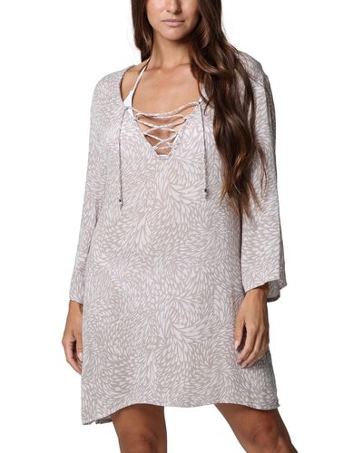 J Valdi Printed Lace-up Cover-up Tunic - Gray