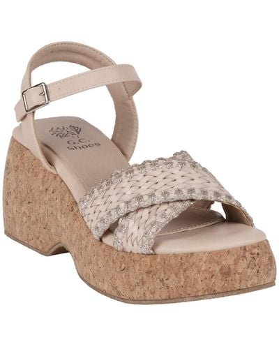 Gc Shoes Lucy Woven Cork Platform Wedge Sandals - Natural