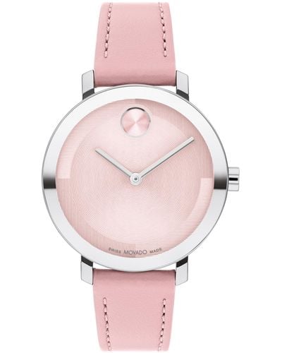 Movado Swiss Bold Evolution 2.0 Leather Strap Watch 34mm - Pink