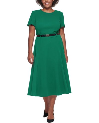 Calvin Klein Plus Size Belted A-line Dress - Green