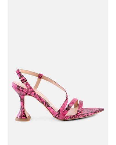 LONDON RAG Cherry Tart Snake Print Spool Heel Sandals - Pink