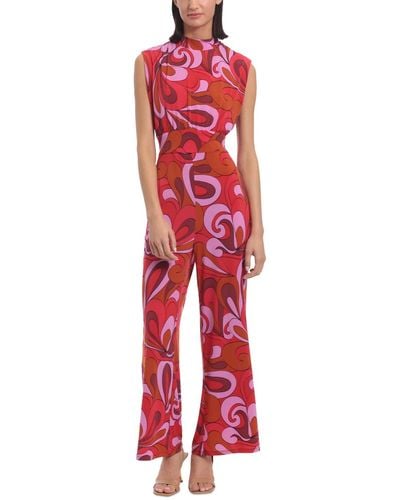 Donna Morgan Printed Tie-waist Sleeveless Jumpsuit - Red