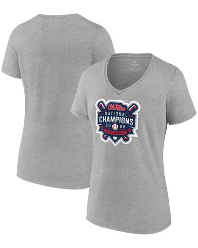 Fanatics Ole Miss Rebels 2022 Ncaa Baseball College World Series Champions Official Logo V-neck T-shirt - Gray