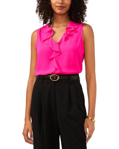 Vince Camuto Solid Sleeveless Ruffled Top - Pink