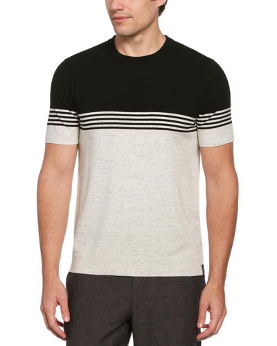 Perry Ellis Tech Knit Short Sleeve Crewneck Colorblocked Striped T-shirt - Black
