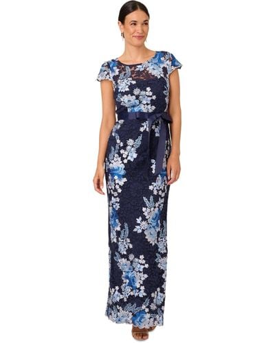 Adrianna Papell Embroidered Lace Gown - Blue