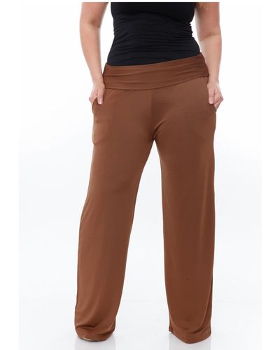 White Mark Plus Size Solid Palazzo Pants - Brown