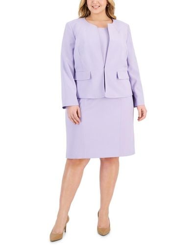 Le Suit Plus Size Cardigan Jacket & Sheath Dress - Purple