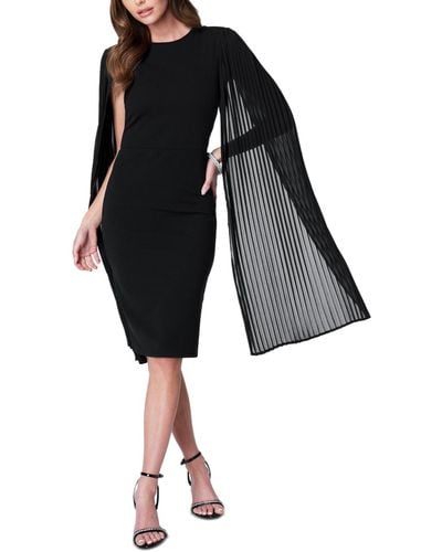 Bebe Pleated Cape-sleeve Fitted Midi Dress - Black