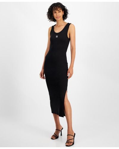 HUGO Nalimera Logo Slim Side-slit Tank Dress - Black