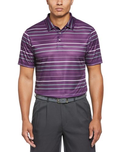 PGA TOUR Fine Line Print Short Sleeve Golf Polo Shirt - Purple