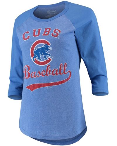 Majestic Chicago Cubs Team Baseball Three-quarter Raglan Sleeve Tri-blend T-shirt - Blue