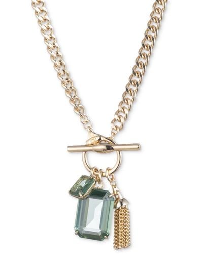Lauren by Ralph Lauren Gold-tone Chain Tassel & Color Crystal Multi-charm 17" Pendant Necklace - Metallic