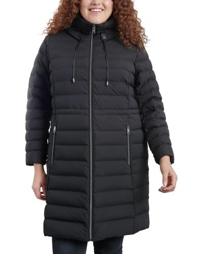 Michael Kors Plus Size Anorak Hooded Faux-leather-trim Down Packable Puffer Coat, Created For Macy's - Black