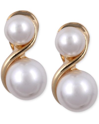Anne Klein Gold-tone Glass Pearl E-z Comfort Clip-on Earrings - White