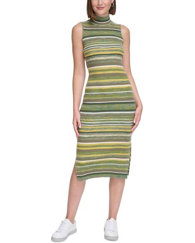 Calvin Klein Spacedye Stripe Mock-neck Bodycon Dress - Green