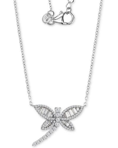 Macy's Cubic Zirconia Baguette & Round Dragonfly Pendant Necklace - White