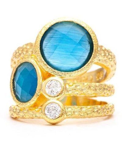Rivka Friedman Turquoise Crystal And Cubic Zirconia Stack Band Ring - Blue