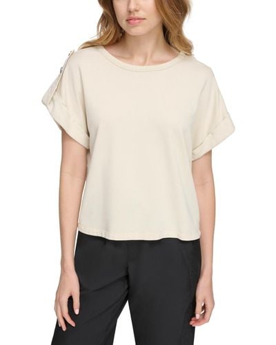 DKNY Short-roll-sleeve French Terry Top - White