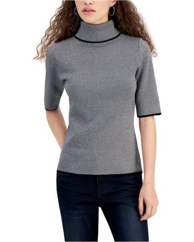 Fever Elbow-sleeve Turtleneck Sweater - Gray