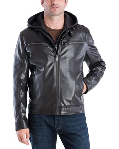 Michael Kors Faux-leather Hooded Bomber Jacket, Created For Macy's - Black